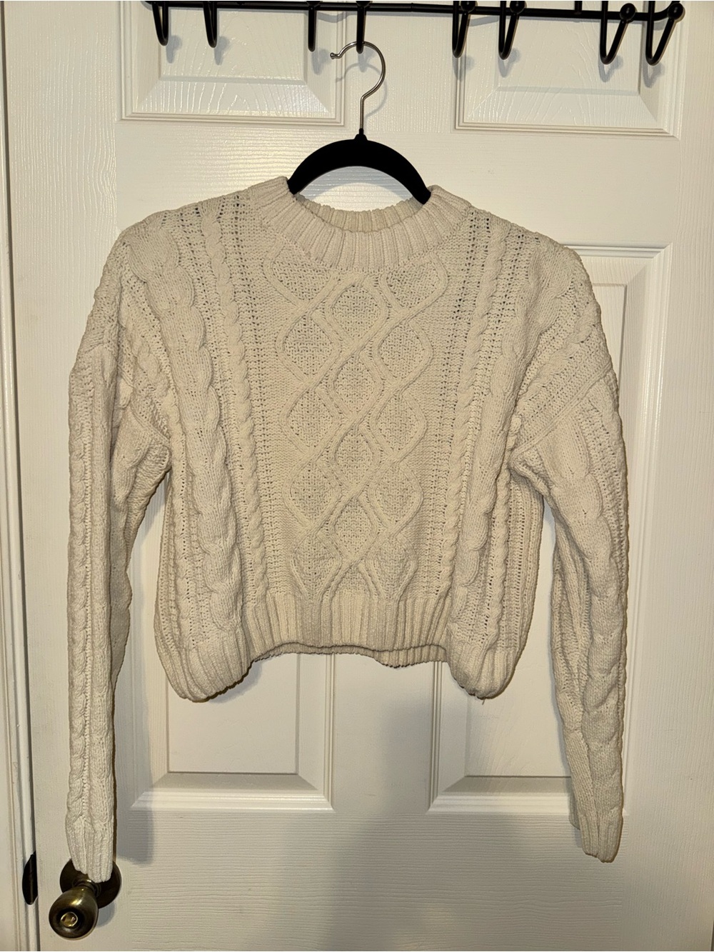 Hazel Moon Cream Ivory Cable Knit Cropped Sweater Size S